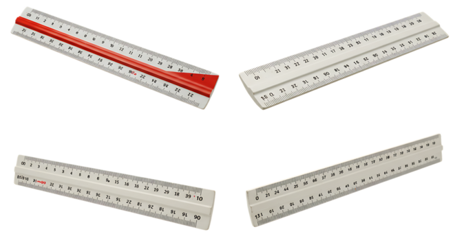 Architectural Scale Rulers Set Isolated on Black Background for Drafting and Measurement