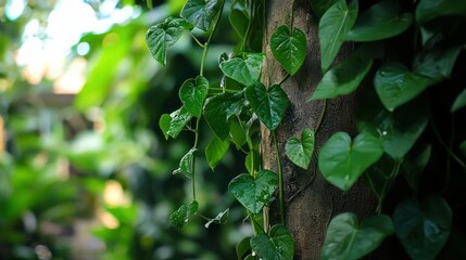Fototapeta premium A tropical vine hanging from a tree in a dense jungle