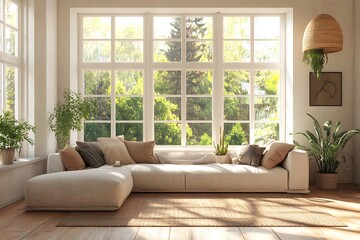 Beautiful Modern Living room Interior with furniture's ,mockup frame , posters, wall -3d Rendering