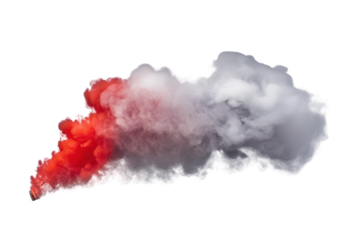 Red smoke dispersion with varying hues, cut out