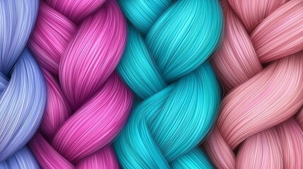 Braided colorful fibers, close-up, isolated on white, used as textile, textile background