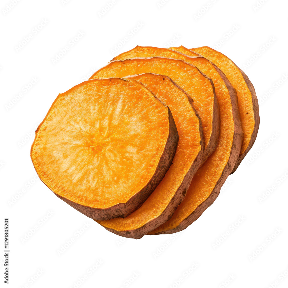 Poster sliced yam arranged on a transparent background showcasing vibrant orange color and smooth texture, 