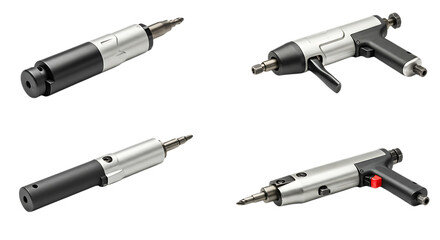 Pneumatic Screwdriver Power Tools Variety on Black Background for Industry