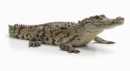 Fototapeta premium Isolated Crocodile on White Background Reptile Portrait Studio Shot