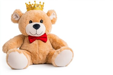 Obraz premium a 2D cartoon illustration of a stuffed lion wearing a crown, cute and royal, white background