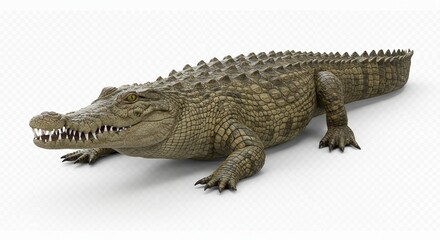 Naklejka premium Isolated Crocodile with Textured Skin and Sharp Teeth Posing Calmly