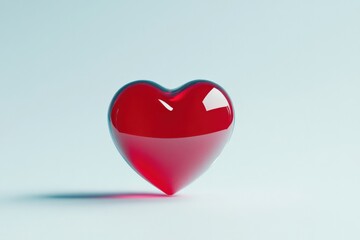 Fototapeta premium red glassy heart on light blue background