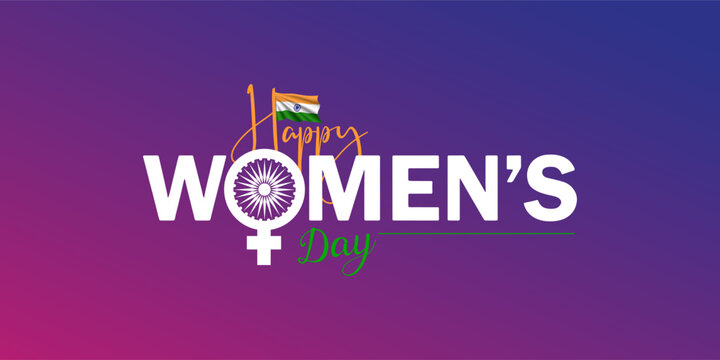 Happy Women's Day India Vector illustration, Women's logo with Indian flag iconic symbol charka isolated