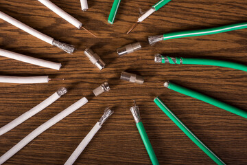 Fototapeta premium Bunch of blue coaxial cables with connectors