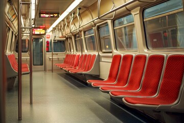 Public transportation with empty seats, space for text.