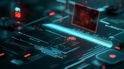 Obraz premium Futuristic Technology Interface - Abstract interface with glowing lines and data displays. Cyberpunk
