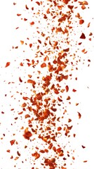 34. A dynamic scattering of red paprika powder particles flying, isolated against a white background