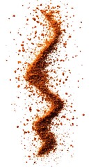 36. Red paprika powder particles floating through the air in slow motion, isolated on a white backdrop