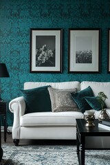 Beautiful Modern Living room Interior with furniture's ,mockup frame , posters, wall -3d Rendering