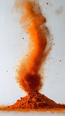 40. A floating cloud of red paprika powder gently drifting, isolated against a white backdrop