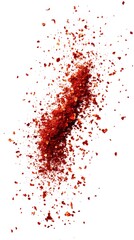 41. Red paprika powder particles in motion, suspended mid-air with no logos, isolated on white