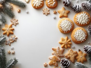 Fototapeta premium Christmas cookies, festive border, table setting