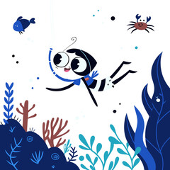 Colorful cartoon fish characters in a lively underwater scene, perfect for kids and aquatic-themed designs.