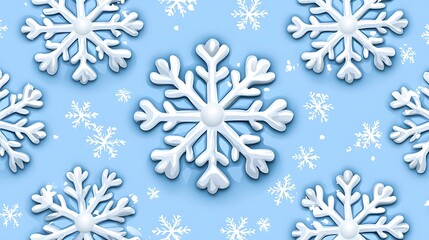 Cartoon snowflakes falling on blue background, for winter-themed designs or holiday projects