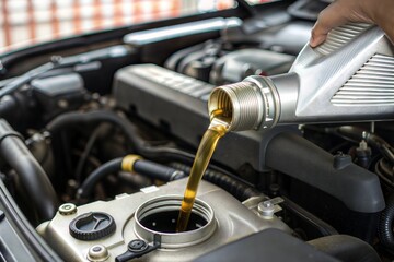 car engine oil, Oil Being Poured into a Car Engine