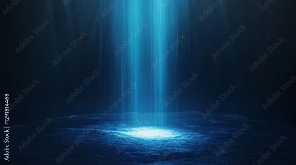 Poster majestic blue waterfall cascading in darkness, creating a serene and mystical atmosphere in a tranqu