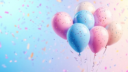Pastel balloons with confetti, celebration, party.