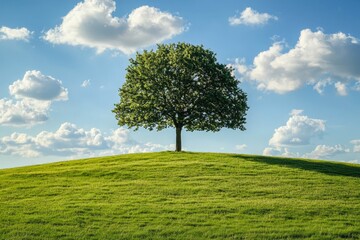 Obraz premium Lonely tree in vast field, blank background.