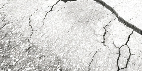 Vector Texture of Cracks and Breaks on Earthquake-Damaged Land Surfaces, Walls, and Floors in Black, White, and Grey, Perfect for Creating Realistic Earthquake Damage in Digital Design and Architectur