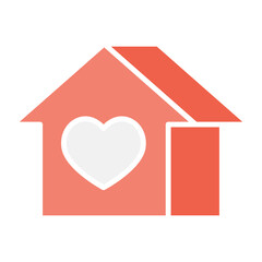 Happy house icon in flat color style
