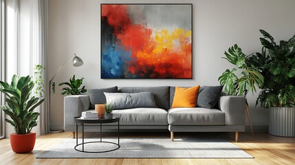 Beautiful Modern Living room Interior with furniture's ,mockup frame , posters, wall -3d Rendering