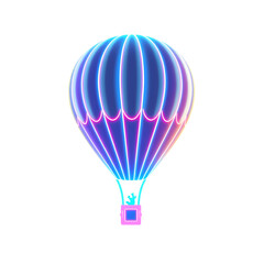 Fototapeta premium Hot air balloon holographic 3D icon. neon symbol vector illustration isolated on white background. Generative AI