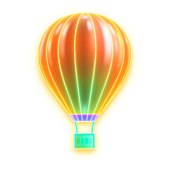 Obraz premium Hot air balloon holographic 3D icon. neon symbol vector illustration isolated on white background. Generative AI