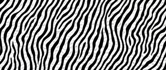 Obraz premium Seamless zebra stripe pattern, black and white, abstract organic lines, bold animal skin texture, minimalist monochrome design, fashion textile print, repeating wavy stripes, graphic background