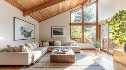 Fototapeta premium Beautiful Modern Living room Interior with furniture's ,mockup frame , posters, wall -3d Rendering
