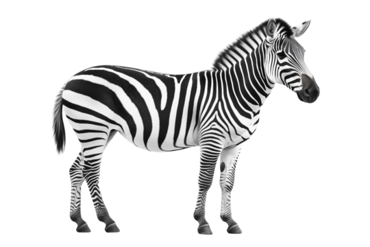 Zebra standing isolated on Transparent PNG format Background. 