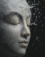 Water splashing on serene stone face studio dark background close-up tranquility and beauty