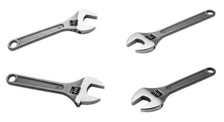 Adjustable Wrenches Collection on Black Background for Engineering and Repair