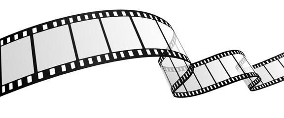 Wavy Film Strip Frame Isolated on White Background, Curved Blank Movie Reel Border for Video Editing, Cinematic Retro Design Element for Film Industry, Photography, and Multimedia Projects