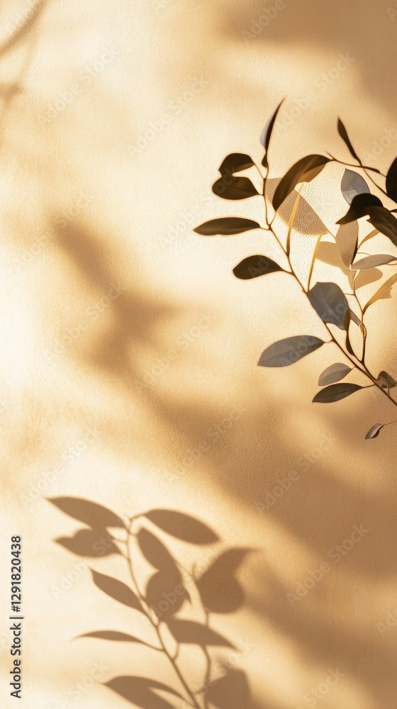 Aufkleber soft shadows of leaves create a tranquil atmosphere on a light-colored surface during the afternoon 
