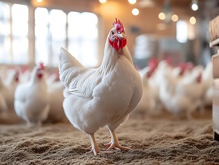 White hen in poultry farm