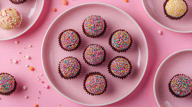 Colorful brigadiers on a pink plate