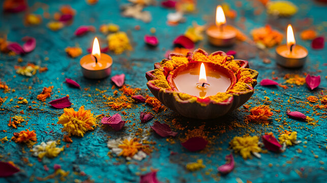 Traditional Indian Diwali with lamp - Powered by Adobe