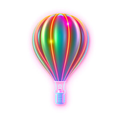 Obraz premium Hot air balloon holographic 3D icon. neon symbol vector illustration isolated on white background. Generative AI
