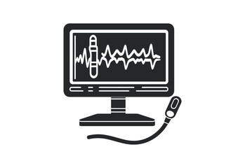 Ultrasound machine black and white vector illustration on white background