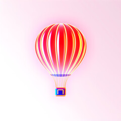 Obraz premium Hot air balloon holographic 3D icon. neon symbol vector illustration isolated on white background. Generative AI