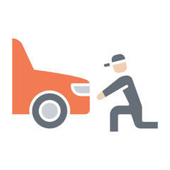 Car maintenance icon in flat color style
