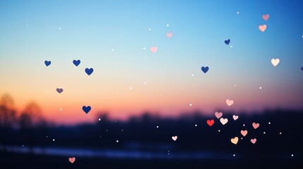 Fototapeta premium Twilight Sky with Heart-Shaped Stars. Abstract Valentine's Day