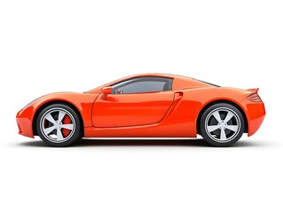 Sleek Orange Sports Car Side Profile on White Background