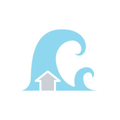 Tsunami icon in flat color style