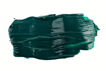 Acrylic green paint brush track blank art isolated on the white background